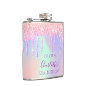 誕生日ピンクのグリッターは名前ホログラフィック フラスク (右)