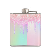 誕生日ピンクのグリッターは名前ホログラフィック フラスク (裏面)