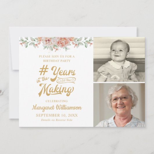 誕生日ピンクのフローラ年の作成2写真 招待状 (正面)