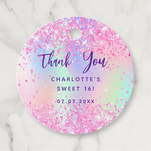 誕生日ピンクのホログラフィ感謝していックユー フェイバータグ (正面)
