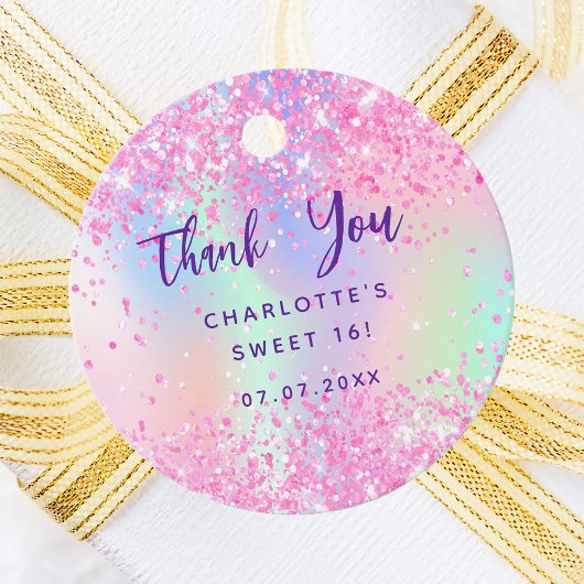 誕生日ピンクのホログラフィ感謝していックユー フェイバータグ