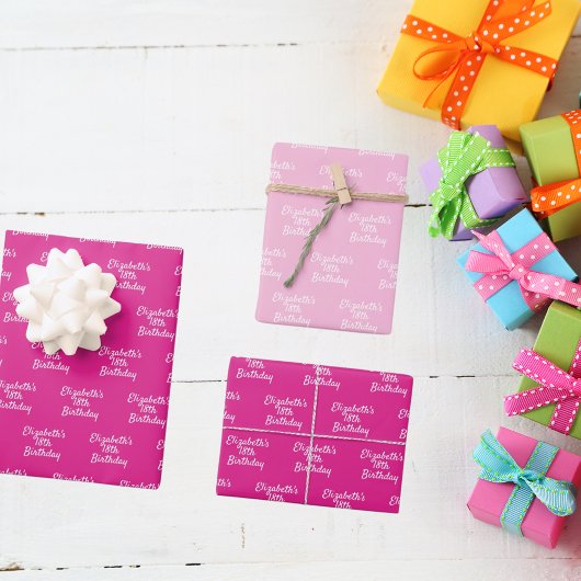 誕生日ピンクのホワイトネーム女 ラッピングペーパーシート
