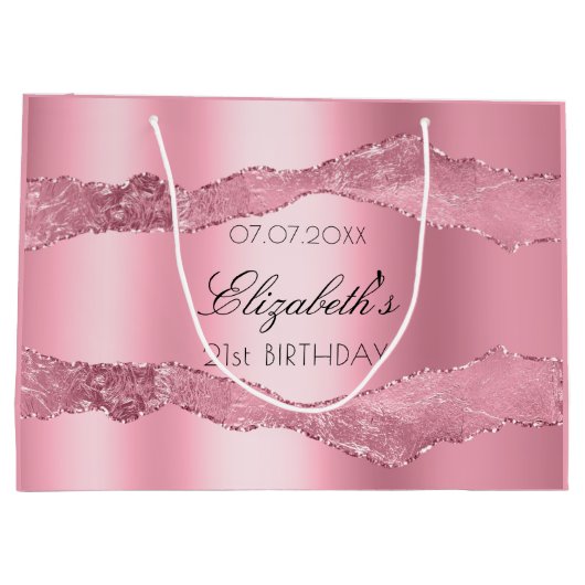 誕生日ピンクの瑪瑙エレガント名 ラージペーパーバッグ (裏面)