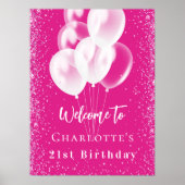誕生日ピンクの白いバルーンへようこそ ポスター (正面)