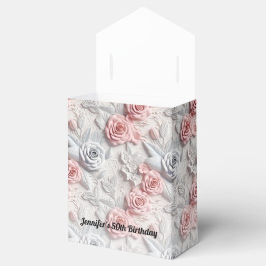 誕生日ピンクの白い花 フェイバーボックス (オープン)