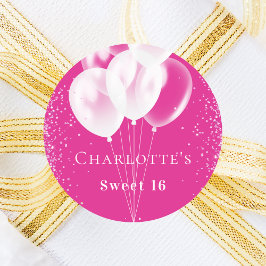 誕生日ピンクの白い風船の少女 ラウンドシール