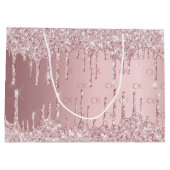 誕生日ピンクほこりっぽいバラグリッタードリップモノグラム ラージペーパーバッグ (裏面)