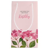 誕生日ピンクアジサイイラストレーション スモールペーパーバッグ (正面)