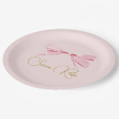 誕生日ピンクウォーターカラーボウキュート ペーパープレート (アングル)