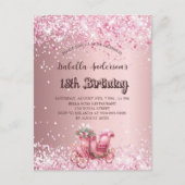 誕生日ピンクエレガントガーリー車 インビテーションポストカード (正面)