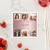 誕生日ピンクカスタムの写真コラージュの友人 スタンダードカクテルナプキン (インサイチュ)
