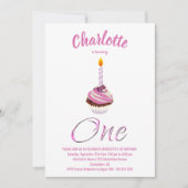 誕生日ピンクカップケーキパーティー 招待状 (正面)