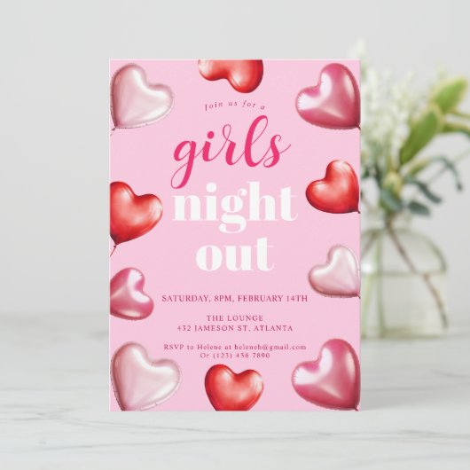 誕生日ピンクガーリーかわいい女の子ナイトアウトパーティー 招待状 (スタンド正面)