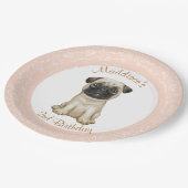 誕生日ピンクガールベビーパグ紙プレート ペーパープレート (アングル)