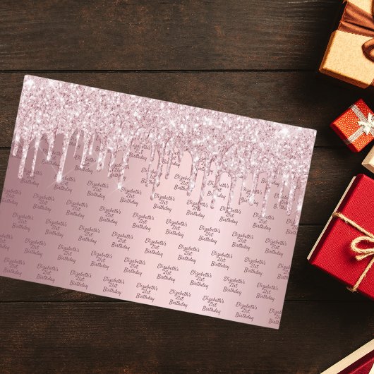誕生日ピンクグリッターは埃の多いバラモノグラム ラッピングペーパーシート