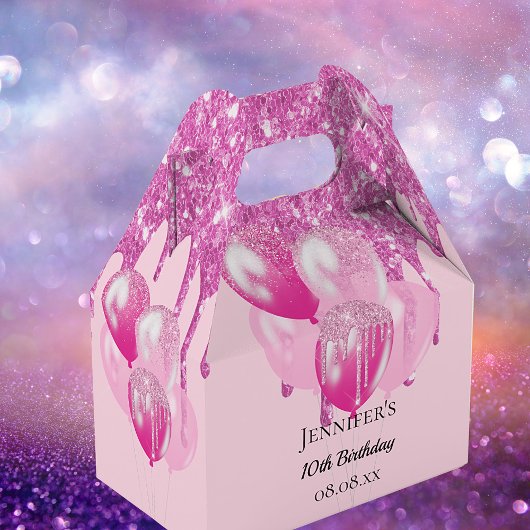 誕生日ピンクグリッタードリップバルーン女の子 フェイバーボックス