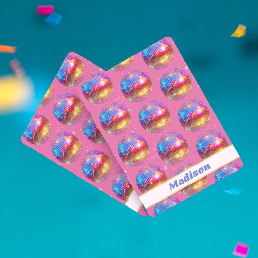 誕生日ピンクグリッターGroovy 70sディスコボールカスタム トランプ