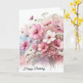 誕生日ピンクコスモスブーケ カード (黄色い花)