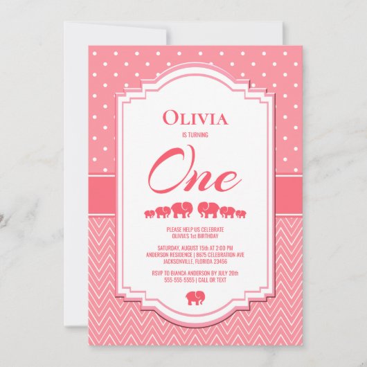 誕生日ピンクゾウパーティー 招待状 (正面)