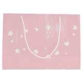 誕生日ピンクデイジースガーリーイーシンプルトスクリプト ラージペーパーバッグ (裏面)