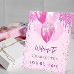 誕生日ピンクバルーン女の子ウェルカムパーティー 台座サイン<br><div class="desc">18日(またはガーリー任意の年齢)の誕生日パーティーのための歓迎サイン。トレンディーのピンク色の背景に輝エレガントきフェイクとピンク色の風船。名前と年齢をパーソナライズして追加18.濃いピンクの文字。</div>