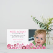 誕生日ピンクパーティの招待状フォトカード (スタンド正面)