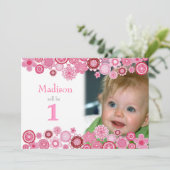 誕生日ピンクパーティの招待状フォトカード 招待状 (スタンド正面)