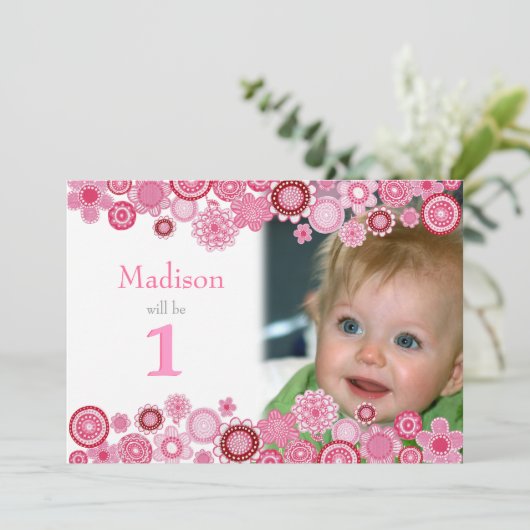 誕生日ピンクパーティの招待状フォトカード 招待状 (スタンド正面)