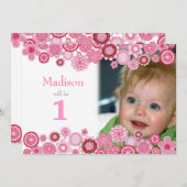 誕生日ピンクパーティの招待状フォトカード 招待状 (正面/裏面)