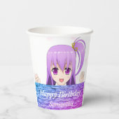 誕生日ピンクパープルアニメかわいいの女の子名 紙コップ (裏面)