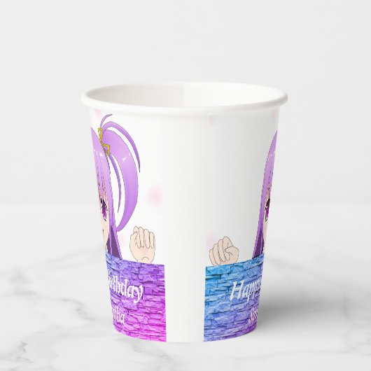 誕生日ピンクパープルアニメかわいいの女の子名 紙コップ (左)