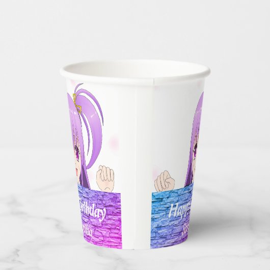 誕生日ピンクパープルアニメかわいいの女の子名 紙コップ (右)