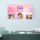 誕生日ピンクパープルグリッタードリップウェルカムフォト 横断幕 (トレードショー)