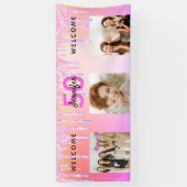 誕生日ピンクパープルグリッタードリップウェルカム 横断幕 (縦)