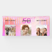 誕生日ピンクパープルグリッタードリップウェルカム 横断幕 (横)