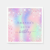 誕生日ピンクパープルグリッターホログラフィック名 スタンダードカクテルナプキン (正面)
