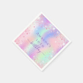 誕生日ピンクパープルグリッターホログラフィック名 スタンダードカクテルナプキン (角)