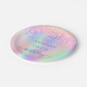 誕生日ピンクパープルグリッターホログラフィック名 ペーパープレート (アングル)