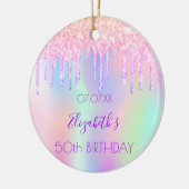 誕生日ピンクパープルドリップホログラフィック セラミックオーナメント (左)