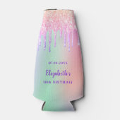 誕生日ピンクパープルドリップホログラフィック ボトルクーラー (正面)
