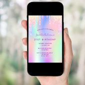 誕生日ピンクパープルホログラフィーパーティー 招待状