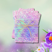 誕生日ピンクパープルレインボーグリッターモノグラム ラッピングペーパーシート