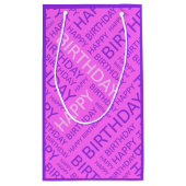 誕生日ピンクパープル名前をカスタムする スモールペーパーバッグ (裏面)