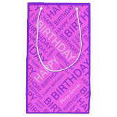 誕生日ピンクパープル名前をカスタムする スモールペーパーバッグ (正面)