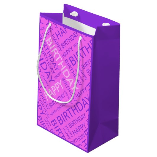 誕生日ピンクパープル名前をカスタムする スモールペーパーバッグ (裏面アングル)