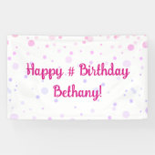 誕生日ピンクパープル紙吹雪ドットパーソナライズされた 横断幕 (横)