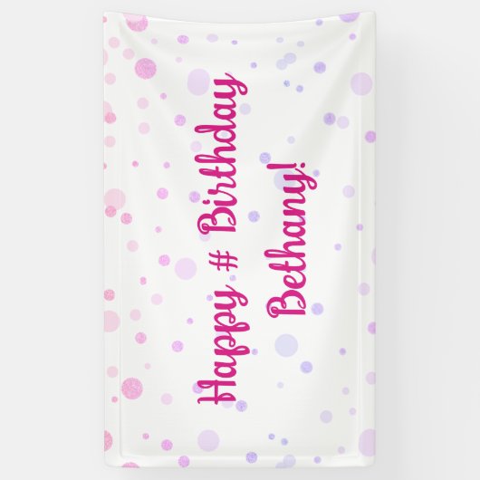 誕生日ピンクパープル紙吹雪ドットパーソナライズされた 横断幕 (縦)
