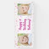 誕生日ピンクパープル紙吹雪2写真パーソナライズされた 横断幕 (縦)