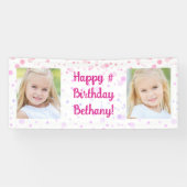 誕生日ピンクパープル紙吹雪2写真パーソナライズされた 横断幕 (横)