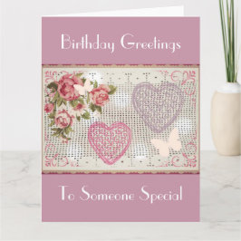 誕生日ピンクフローラ装飾美術 カード